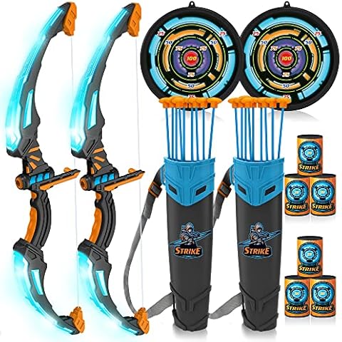 JOYIN 2 in 1 Combo Set Graviton & Photon Bow and Arrow Archery Toy Set for Kids, Light Up Archery Play Set Licht Bogenschießen Spielset (2 Stück blau) Cover