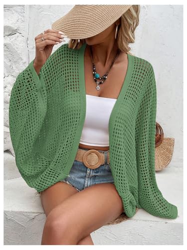 Image of Verdusa Women's Oversized Summer Cardigan Lightweight Sweater Crochet Knit Beach Cover Up Spring Vacation Outfits