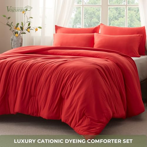 Image of Queen Comforter Set, Comforters Queen Size Luxury Ultra-Soft Jersey Knit Bedding Sets, Red Lightweight Down Alternative Bed Comforte Queen for All Season, 3 Piece Bedding Setrey
