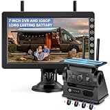 VASTEND Solare Telecamera Retromarcia Wireless 7 Pollici 1080P Monitor, Magnetica Telecamera Retromarcia Ricaricabile 10000mAh Batteria, Visione Notturna, per Camion, Auto, Roulotte(VS-7B)