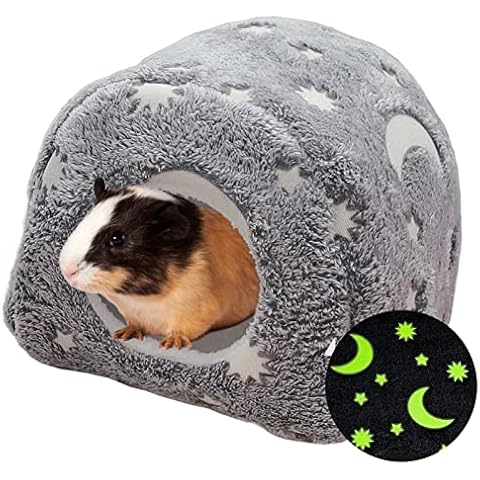 LeerKing Guinea Pig Bed Rabbit Hideout Nest Rat Small Pet Cage Accessories Chinchilla Ferret Sugar Glider Squirrel Gerbil Cave Glow in the Dark Grey M Cover