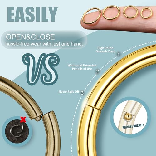 Jstyle 8 Pcs 16G/18G 316L Surgical Steel Nose Rings Hoops Septum Rings Lip Ring Hypoallergenic Nose Clicker Ring Tragus Helix Cartilage Daith Rook Sleeper Earring Body Piercing Jewerly for Women Men2