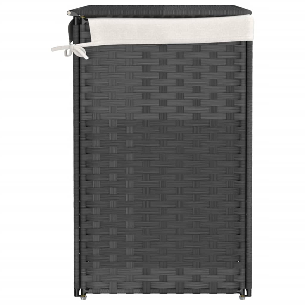 Cesto portabiancheria a 2 scomparti in polyrattan grigio, 53 x 35 x 57 cm, pieghevole con coperchio e maniglia per il trasporto, per biancheria sporca in bagno e lavanderia