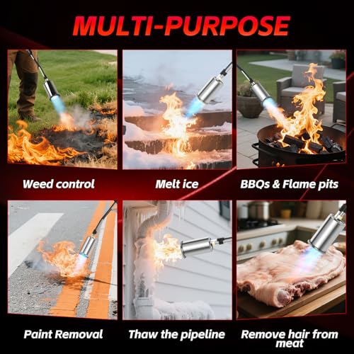 Image of Propane Torch Kit Weed Burner, Built-in Igniter with 10FT Hose | Detachable 37 inchLong Reach Torch, 45000BTU High Output, For Garden,Ice,Snow,Stumps,Roofing,Camping,Tank Not Included