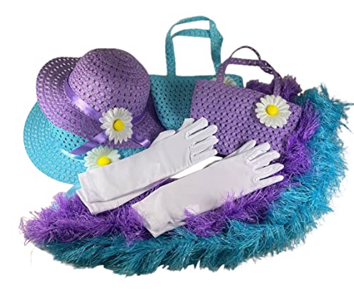 Butterfly Twinkles Girls Tea Party Dress Up Set Hats Purses Boas Gloves Necklaces Blue Purple Morgan, Small