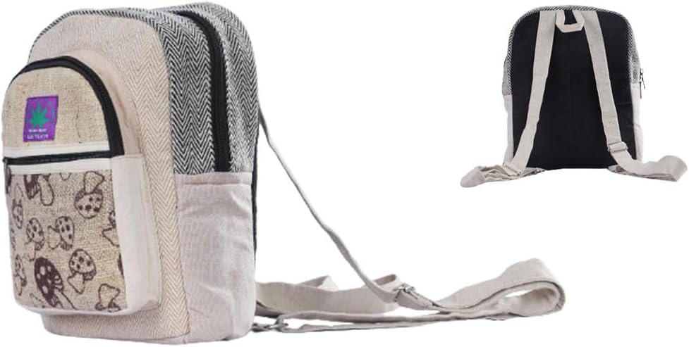 Hemp MINI backpack, Handmade & stylish Travel backpack with adjustable straps, Made by Nepali artist for adults