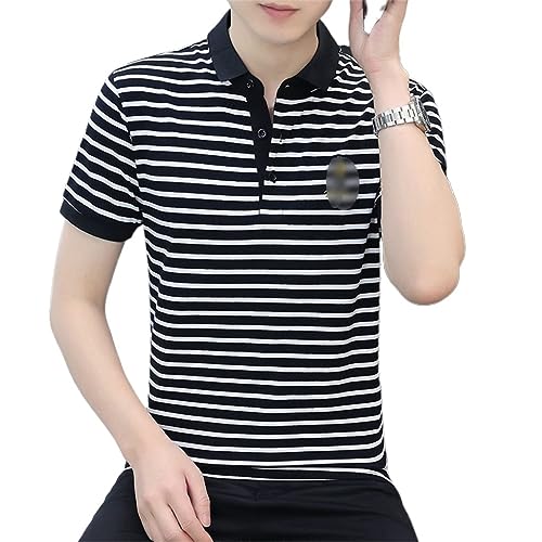T-shirt à manches courtes pour homme à rayures noires et mi-longues d'été