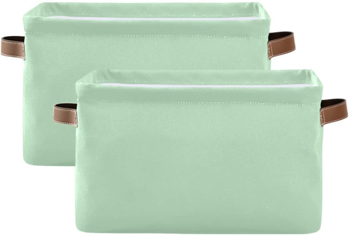 Mint green Storage Basket Fabric Kitchen Baskets Fashion Open Home Storage Bins Boxes Foldable Organizer Bag for Baby Cloth Pet Toy Book Shelf Closet Baskets 16×12×8 Inches