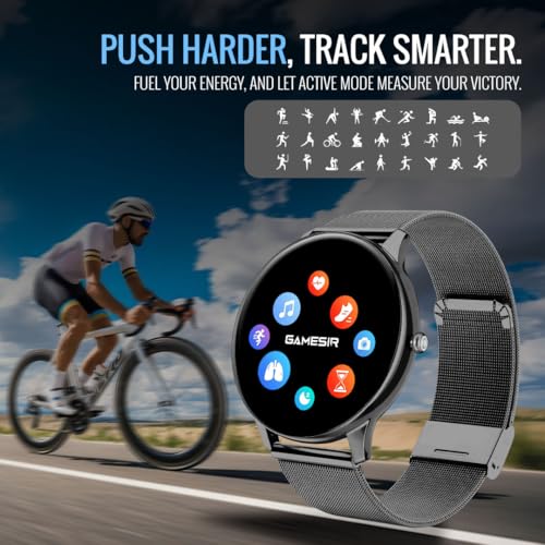 Image of GameSir Glavito Round Dial Smartwatch with 1.49 inch AMOLED Display, 100+ Sports Modes, Bluetooth Calling, Functional Crown Control, Health Tracking, 100+ Watch Faces for Men & Women (Millanese Black)