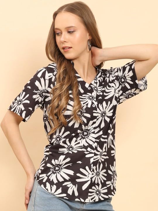 Image of Trendy Queen Printed Straight Mandarin Neck Shirt for Women's | Tops for Woman Shirts | Shirt for Women Stylish Western (SD775 S)