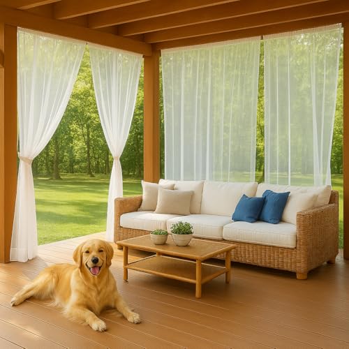 Draphelle Patio Screen Mesh Outdoor Curtains Waterproof Sheer Lightweight Bug Netting for Porch...