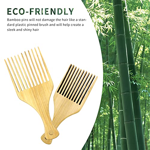 Afro Pick Natural Bamboo Anti-Static Hair Pick Hair Wig Braid Hair Styling Comb For Long, Thick, Curly Long Tooth Detangling Accessories For Men & Women-1 Pack #TOP1