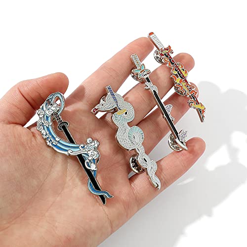 Yuraoer Anime Slayer Keychain Pin Set - Cartoon Figures 9 Hashiras Mini Katana Sword Key Chains Enamel Pin Jewelry Men Women (4 Pcs Pins) #TOP3