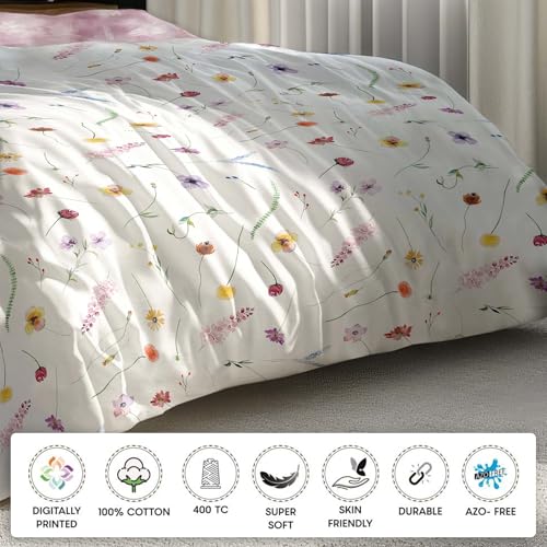 Image of LANE LINEN 400TC Morrison Bloom Super King Size Bedsheet with 4 Pillow Cases | 100% Cotton Digital Print Bedding Set (2.74 M x 2.74 M) | Modern Floral Pattern for Luxurious Comfort (Pink Floral)