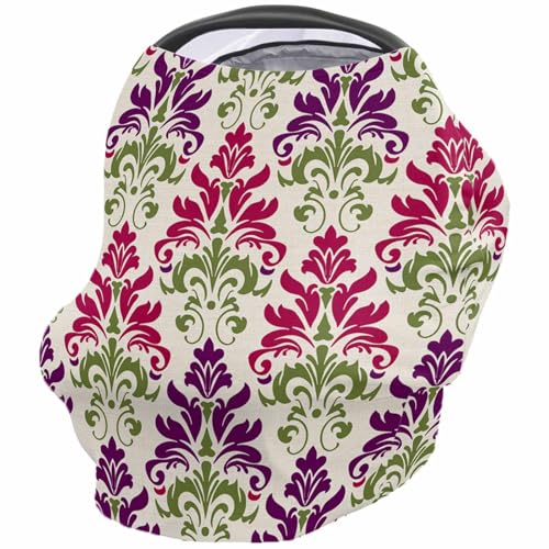 Nursing Cover for Breastfeeding Scarf, Green Pink Purple National Flower Baby Car Covers Super Soft Multi Use for Canopy Shopping Cart Cover Blanket Stroller Cover