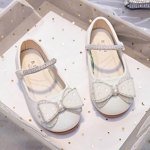 Girls Wedding Dress Shoes Bowknot Ballet Flats Flower Girl Dance Party Mary Jane Shoes with Rhinestone Glitter Strap2