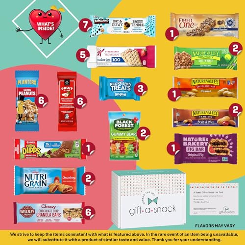Image of Gift A Snack - Healthy Granola Breakfast Bars, Snack Box Care Package + Greeting Card (45 Count) Graduation Birthday Treats Gift Basket Nutritious Chips Office Food Assortments & Variety Gifts