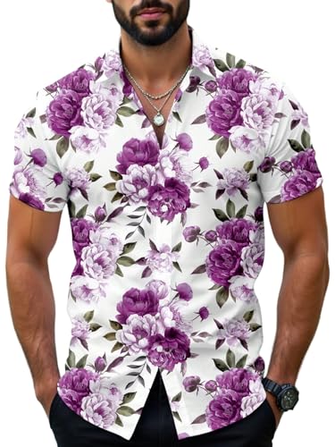 Men's Floral Print Short Sleeve Shirt - Casual Stylish Button-Up​