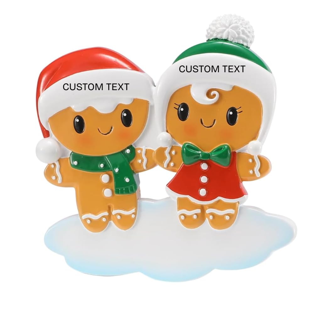 Marco Paul Gingerbread Couple Xmas Ornaments - Ceramic Christmas Tree Decorations with Ribbon - Festive Personalised Christmas Bauble Style, Mini Christmas Decorations & Seasonal Keepsake Ornament