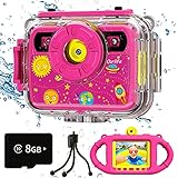 Ourlife Kids Underwater Camera, Selfie Waterproof Action Cameras Toys for Girls Age 6-15, 1080P 2.4'' Large Screen Cam with 8GB TF Card, Silicone Handle, Fill Light, Christmas Birthday Gift for Girls