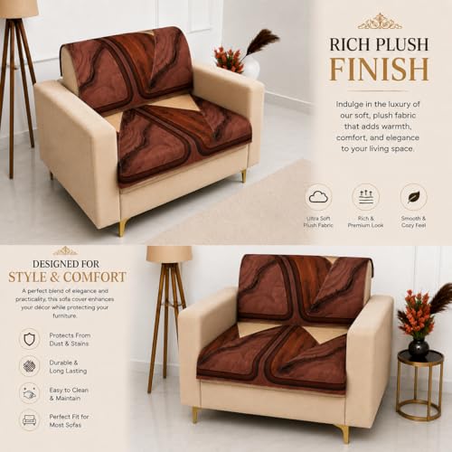 Image of Homerz Premium 'Luxe Series' Holland Velvet Sofa Cover | Smooth Finish | Anti-Skid Fleece Backing | Soft Touch Couch Protector for Living Room (Urban Dune, 1 Seater, Seat Cover with Backrest)