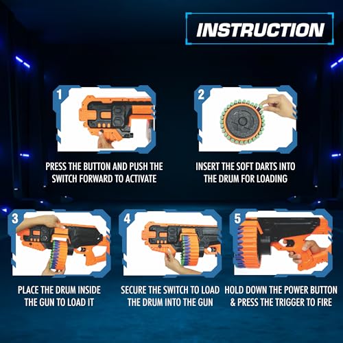 Image of Chanak Street Viper Big Blaster Motorized Dart Gun Toy Includes 50 Soft Foam Bullet Darts, 60-Foot Firing Range, Rechargeable Electric Battery Design for Boys Girls, Above 8+ Age(Black-Orange)