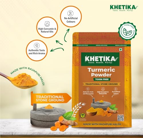Image of Khetika Turmeric Powder 400g | Toxin Free Haldi | Traditional Stone Ground | High Curcumin & Natural Oils | No Artificial Colours | Authentic Taste & Aroma (Pack of 2)