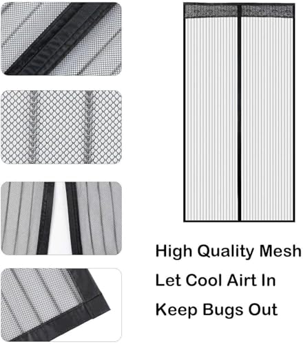 Image of Magnetic Mosquito Net Curtain for Doors with Magnet Auto-Closing Insect Screen Mosquito Net Door Mesh to Keep Mosquitoes Out (210 * 110 cm-Black)