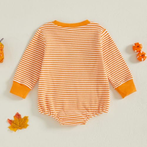 Infant Baby Boy Girl Halloween Outfit Jumpsuit Pumpkin Embroidery Stripe Onesie Sweatshirt Romper Newborn Fall Clothes3