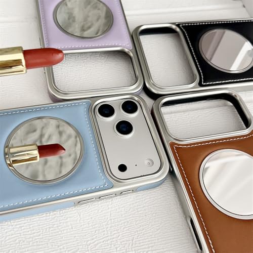 Coque iPhone 17 Pro Max magnétique cuir bleu antichoc et miroir - 3
