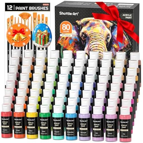 Shuttle Art 80 Colors Acrylic Paint, Acrylic Paint set with 12 Pa...