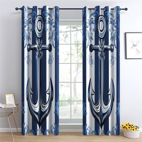 Venivici Nautical Anchor Blackout Curtains for Bedroom Living Room - 54 Inch...