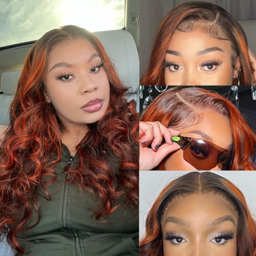 Image of LAINSS P4 /350 Ginger Orange and Brown Colored Body Wave Lace Front Wigs Human Hair 13x4 Highlight HD Lace Front Wig Human Hair Pre Plucked for Black Women 180% Density Glueless Wig 32Inch