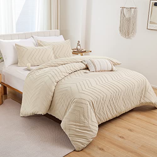 Yirddeo Cream Comforter Full Size 3Pcs, Boho Comforter Set Full Cream Farmhouse Bedding Sets Queen, Vertical Tufted Comforter, Lightweight Neutral Boho Bed Set (1 Comforter, 2 Pillowcases) #TOP6
