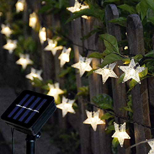 Preisvergleich Produktbild Homeleo Solar-Gartenlichterkette, wasserdicht, Stern-Lichterkette für Wege, Bäume, Terrasse, Regenschirm, Hof, Weihnachtsdekoration (warmweiß, 8 Meter, 50 LEDs)