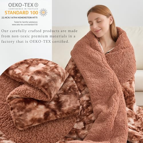 CHOSHOME Sherpa Fleece Blanket- Thick Warm Blanket for Winter, Soft Fuzzy Plush Blanket for Bed, Couch, Travel (Tie Dye Brown, Queen 90" x 90")