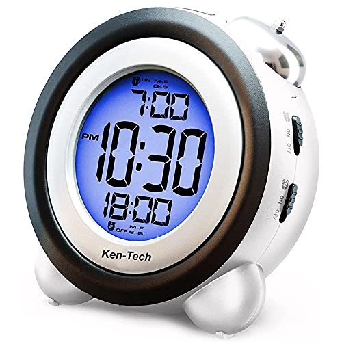 Uniqal Reloj Despertador Digital, Pantalla de Fecha y Hora, Campana Doble Muy Ruidosa para Persona con el SueeO Pesado, Alarma Doble, Luz de Fondo Azul para Adolescentes Cover