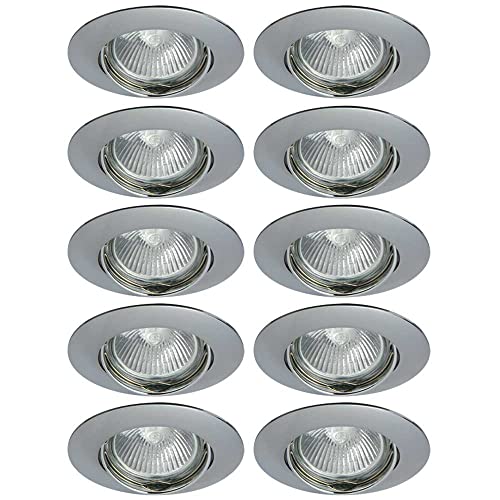 NCC-Licht 10 x Einbaustrahler Einbauleuchte DITO DT02B-C Chrom rund max. 35W ohne Leuchtmittel schwenkbar