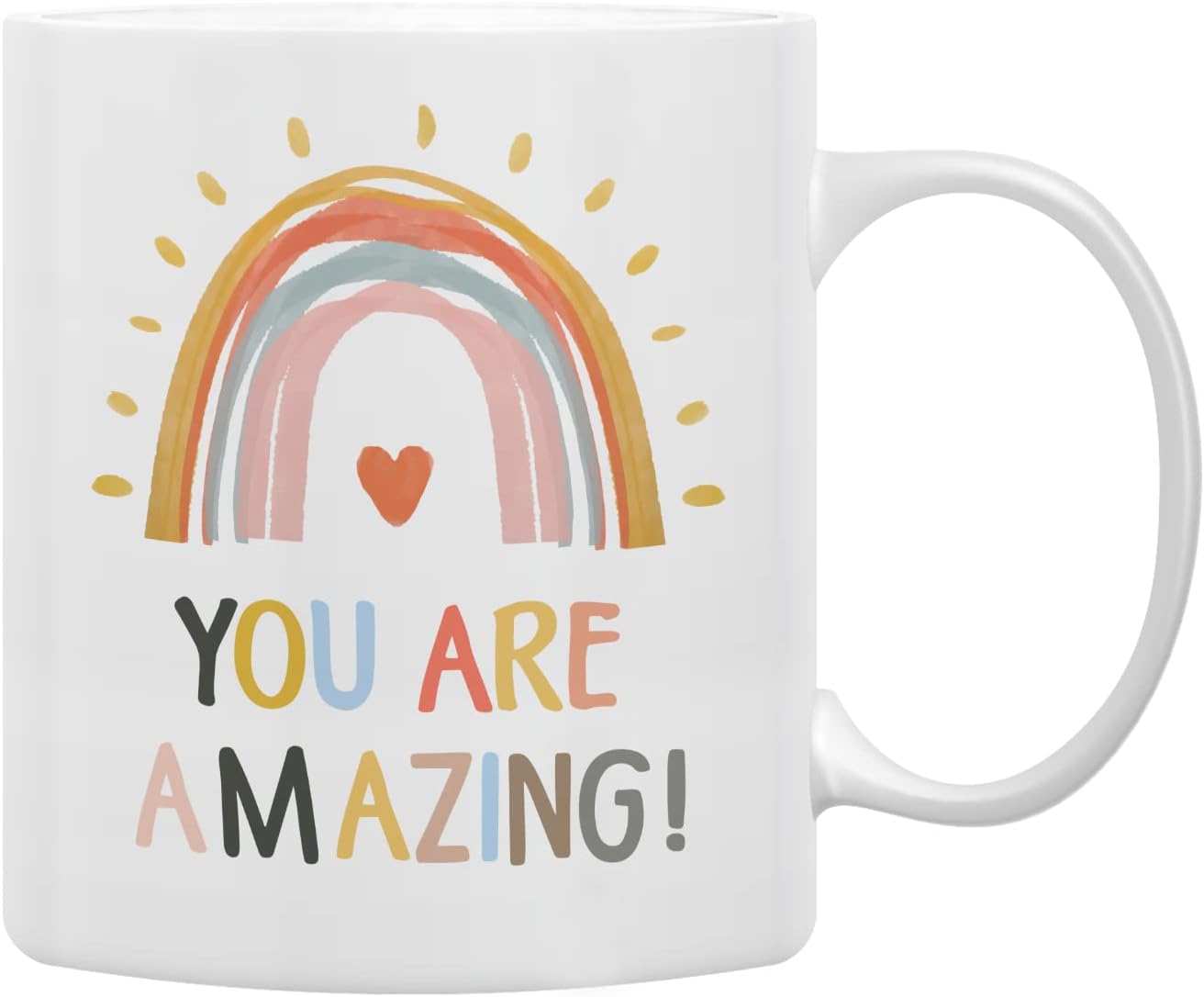 QASHWEY You Are Amazing Rainbow Coffee Mugs Mug, Inspirational Gifts for Women Girls Kids Wife Her Sister Mom Girlfriend, Birthday Gift Double Side Printed Ceramic Mug Cup 11 Ounce