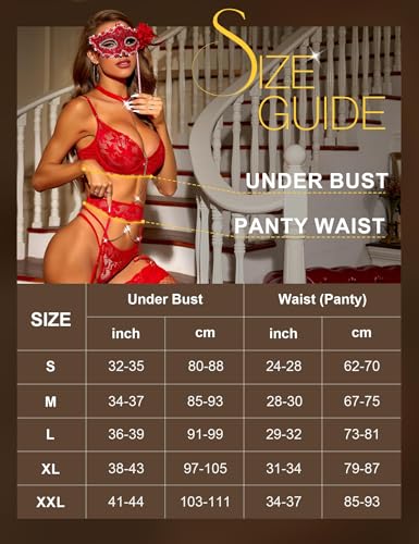 Image of SSoShHub Women Lingerie Set Lace Teddy Strap Babydoll Bodysuit with Garter Belts for Honeymoon Couple Special Wedding Night(No Stocking)