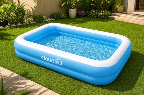 Image of 5.5 Ft Inflatable Swimming Pool for Adults & Kids with Electric Pump | Large Rectangular Family Pool | Thick PVC Leak-Proof Portable Bath Tub for Garden, Terrace, Outdoor Summer (D CSP5)