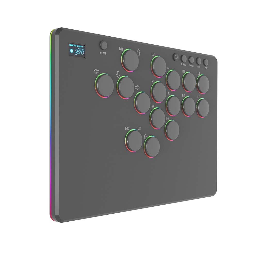 TEHAOUU RGB Lighting Leverless Arcade Stick Controller per Switch/Steam, tastiera Street Fighter 6 a 14 tasti con supporto per programmazione macro e tasti sostituibili per PC/PS3/PS4