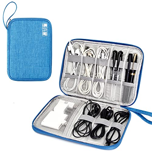 SELLYFELLY Travel Electronics Organizer Portable Cable Organizer Bag for Storage Electronic Accessories Case for Cord,Phone,Charger,Flash Drive (Sky Blue)