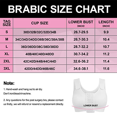 Brabic Post Surgery Everyday Bras For Women Front Closure Mastectomy Support Bra With Adjustable Straps Wirefree White #TOP6