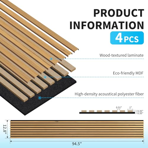 Image of Art3d 94.5 x 12.8 Inch Soundproof Wood Textured Wall Panels, 4-Pack, Teak