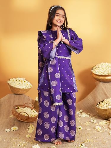 Image of AJ DEZINES Ethnic Wear Sharara Suit Set For Girls|Punjabi dress for Kids|Silk Blend Girls Salwar Suit|Traditional Patiala Outfit|Stylish Kids Kurta for Festivals Weddings & Special Occasions