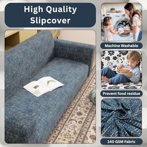 Image of Lukzer 1 Seater Yellow Lining Design Universal Sofa Cover | 360 Fully Covered Anti-Slip Washable Couch Cover Protecter | 140 GSM Stretch Fit Polyester + Spandex Slipcover (90-140cm /SC-025-01)