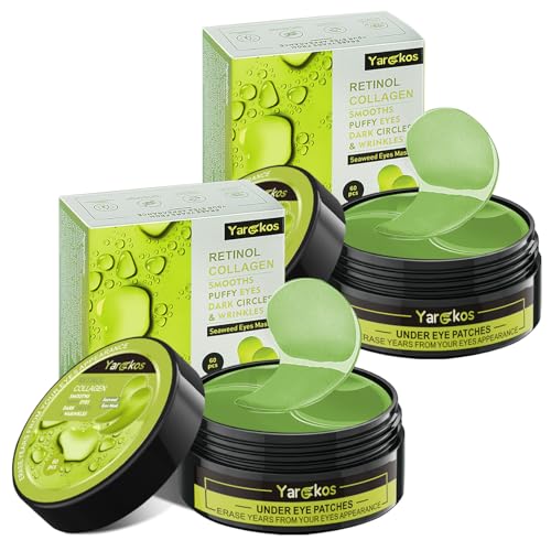 2 Piezas Mascarilla Ocular Hidrogel de Colágeno Verde Antienvejecimiento - 60 unidades con Ácido Hialurónico Hidratante - Anti-ojeras, Bolsas