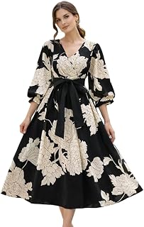 Honky Tonky Women's Elegant Floral Wrap Maxi Dress with Belt | Comfortable Relaxed Fit Summer Dress Price In India