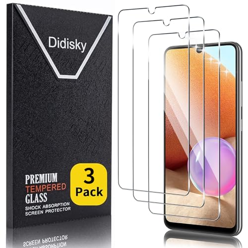 Didisky 3-Unidades Cristal Templado Protector de Pantalla para Samsung Galaxy A32 4G, Antihuellas, Sin Burbujas, Fácil de Limpiar, 9H Dureza,Transparente
